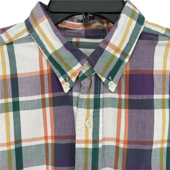 Eddie Bauer Button Up Shirt Men's Sz L Short Sleeve Collared Plaid White Purple - Picture 5 of 8